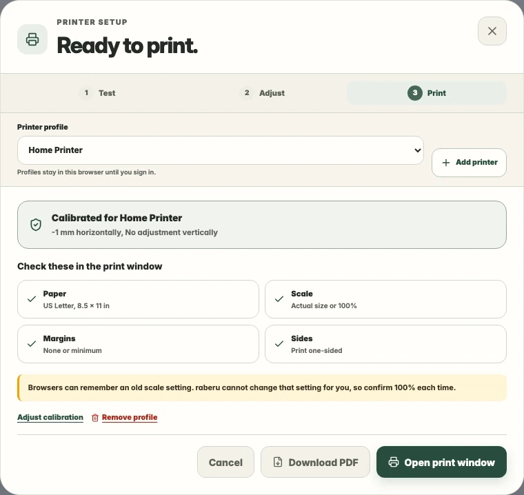 raberu print settings checklist.
