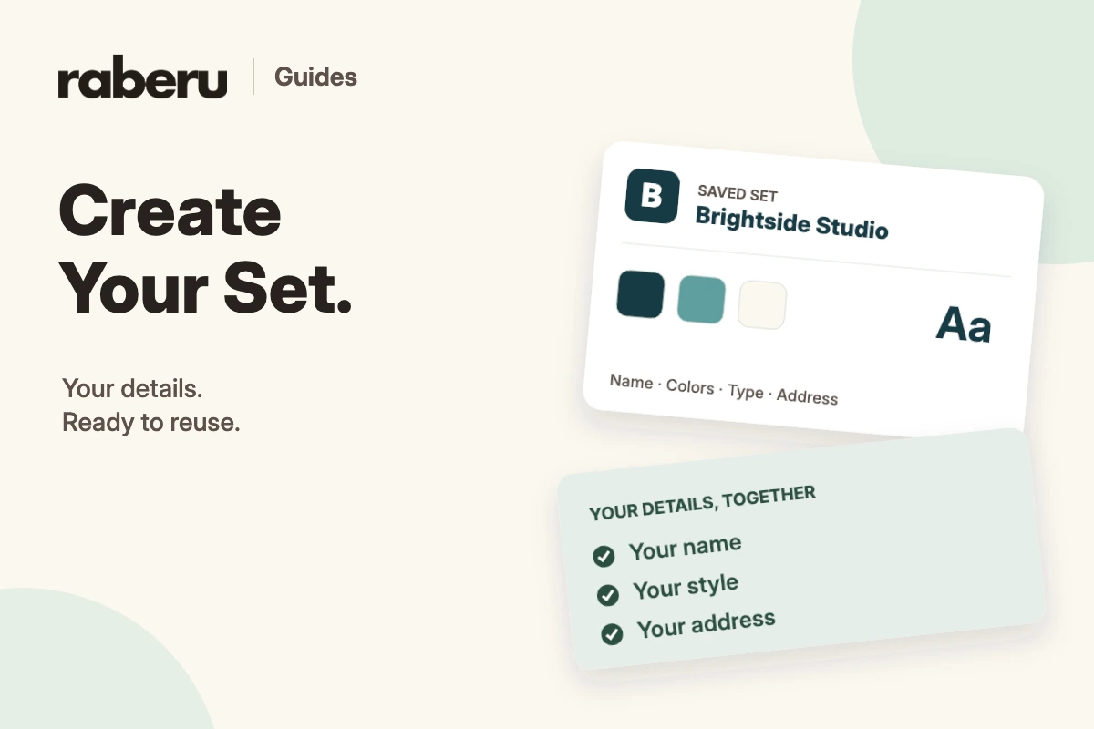 Create a Set: a saved identity card with matching colors and type.