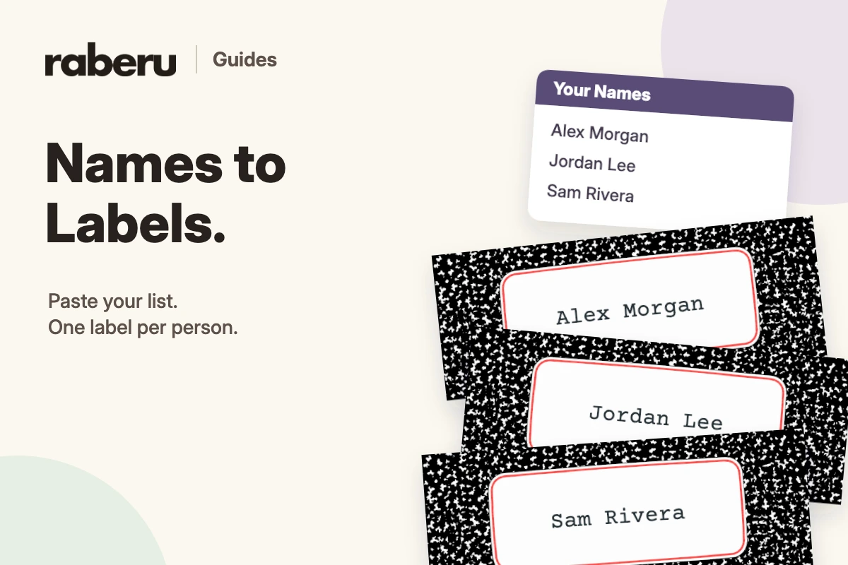 Names to Labels: personalized composition notebook labels.